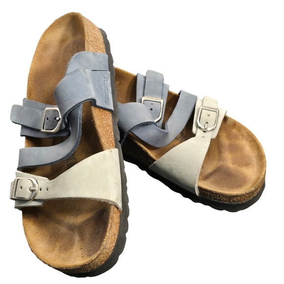 Birkenstock Shoes - Birkenstock Franca Sandals Blue White Leather Buckle Slide Womens 36 EU 5 US